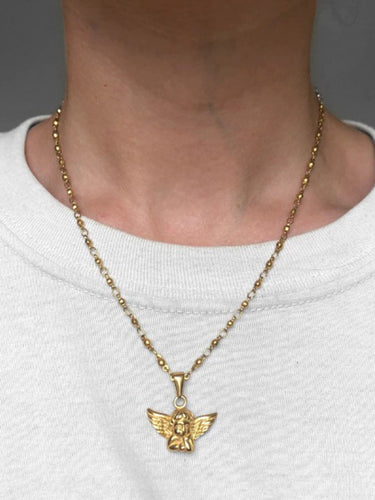 INS retro style angel + green zircon pendant necklace